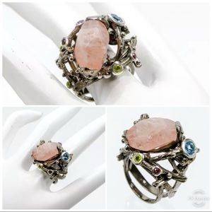 12+ carat natural Morganite ring size 7.5 artisan crafted OOAK